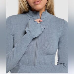 GYMSHARK Luxe Seamless Jacket in Metal Blue Marl - size M